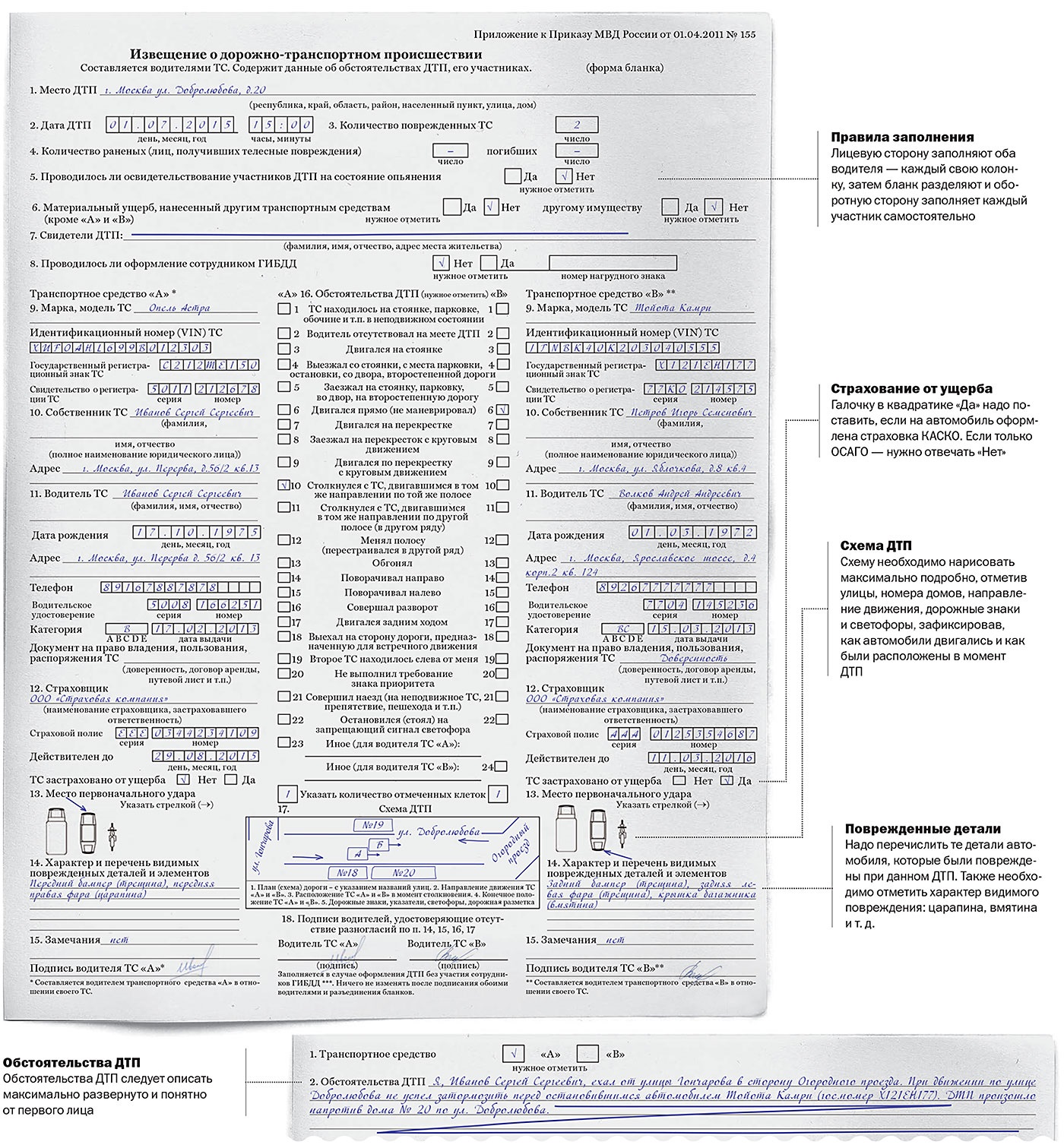 Характер и перечень видимых повреждений. Извещение о дорожно-транспортном происшествии оборотная сторона. Схема дтп в извещении. Заполнение извещения о дорожно-транспортном происшествии. Образец заполнения извещения о дтп по осаго.
