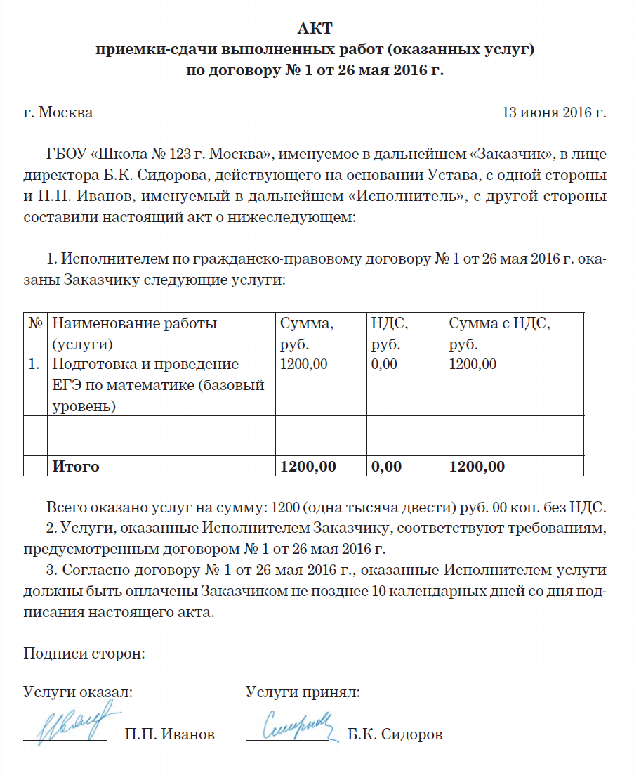 Акт приема передачи дизайн проекта