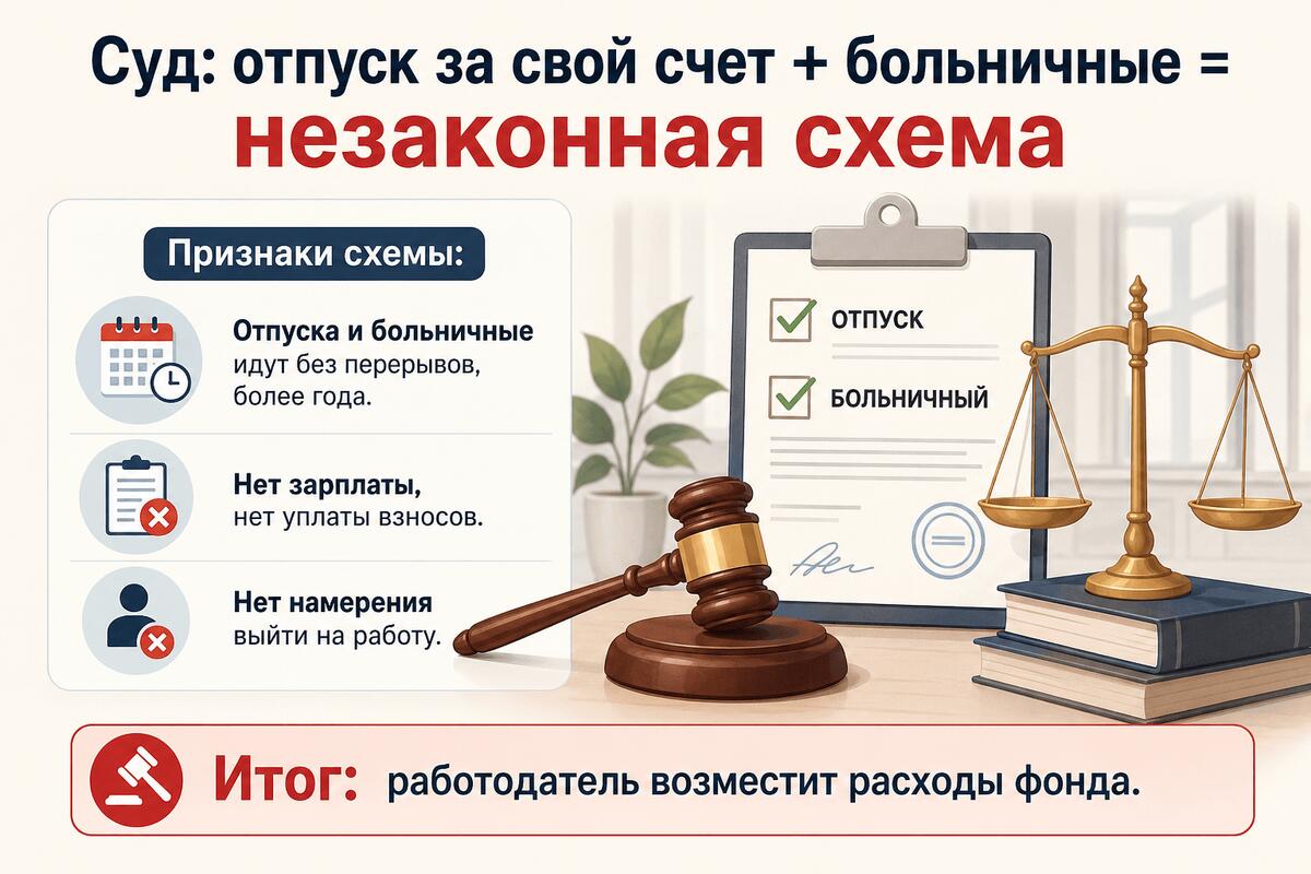 Больничные незаконны при долгом отпуске за свой счет