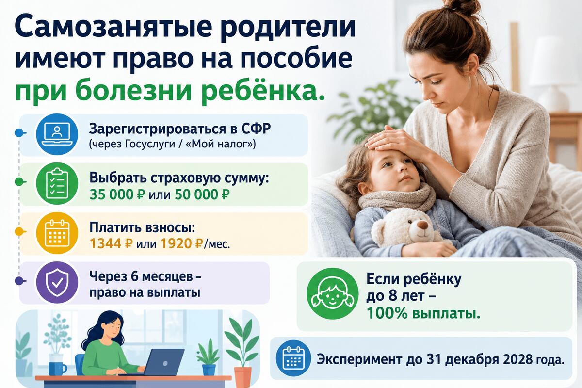 Самозанятые родители получат пособие при болезни ребёнка