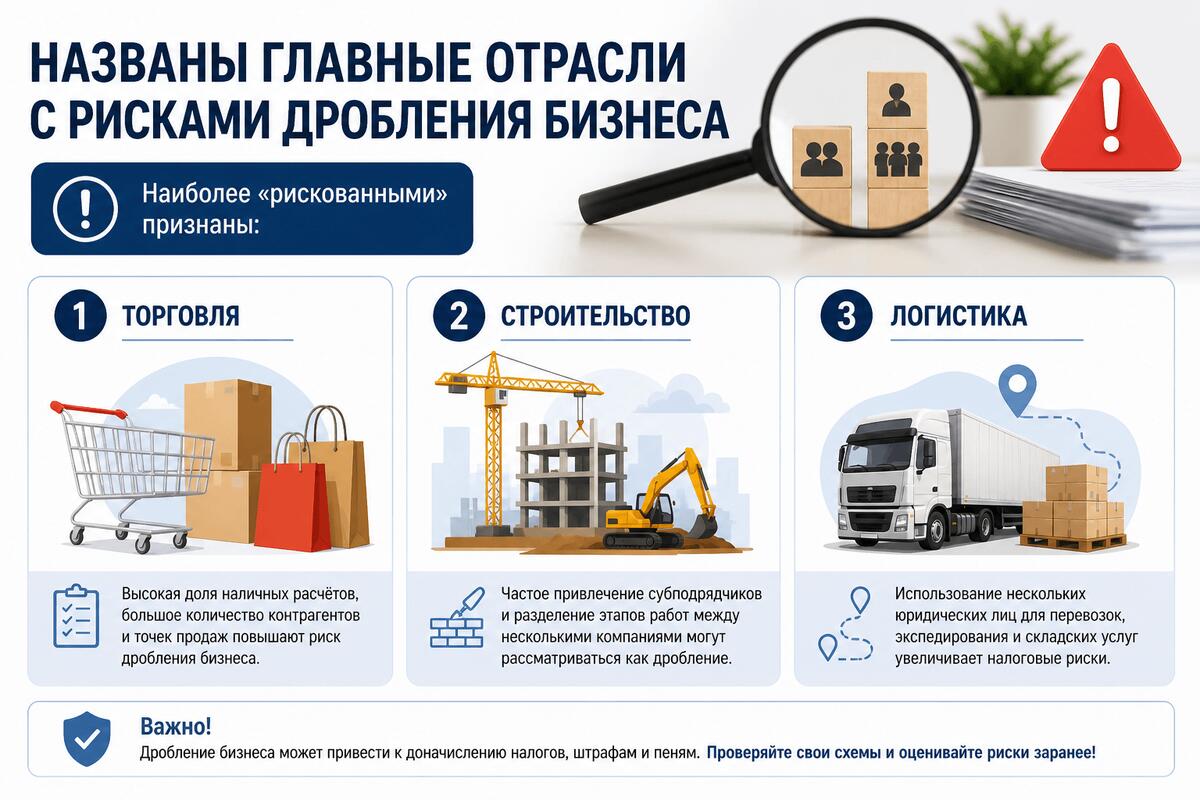 Названы главные отрасли с рисками дробления бизнеса