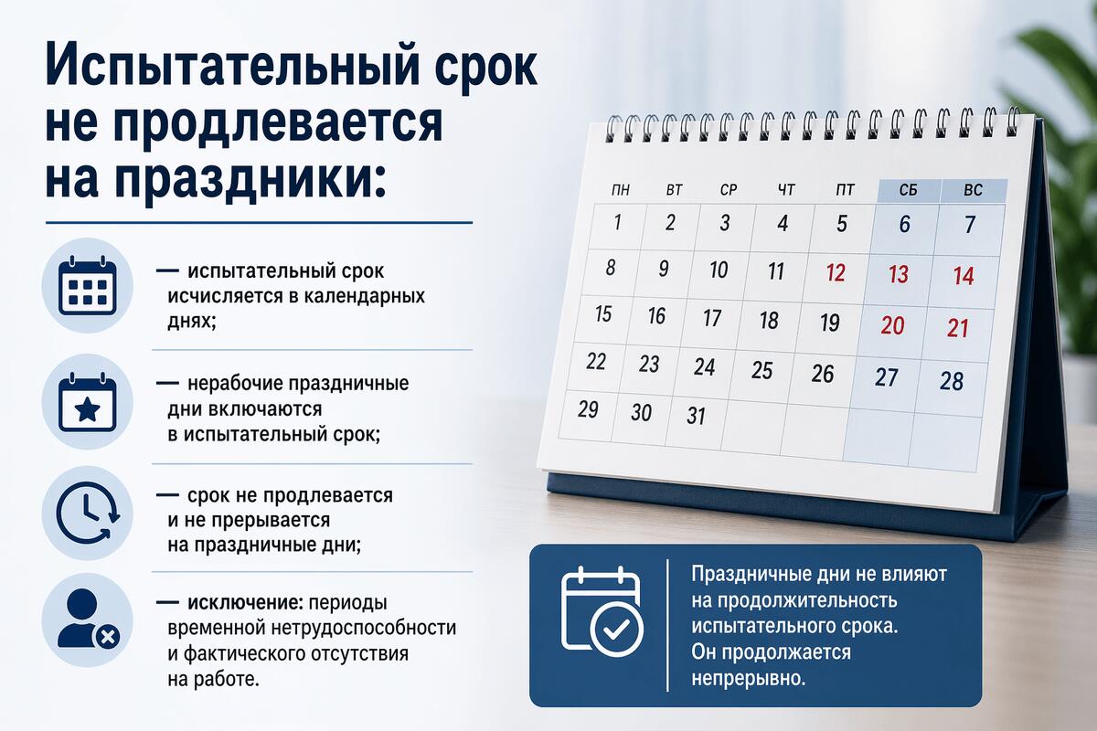 Испытательный срок не продлевается на праздники