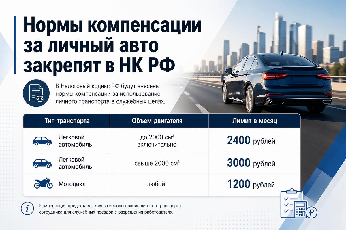 Нормы компенсации за личный авто закрепят в НК РФ