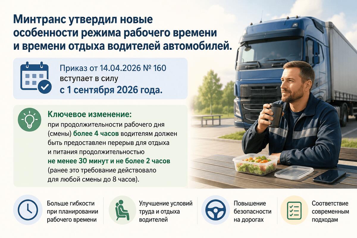 Перерыв для водителей теперь обязателен при смене от 4 часов